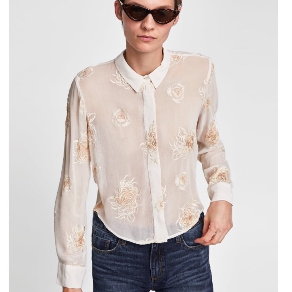 ZARA Floral Embroidered Blouse